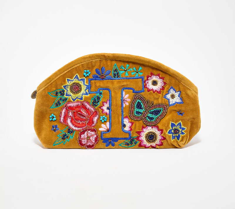 America & Beyond Velvet Embellished Initial Pouch — View 49