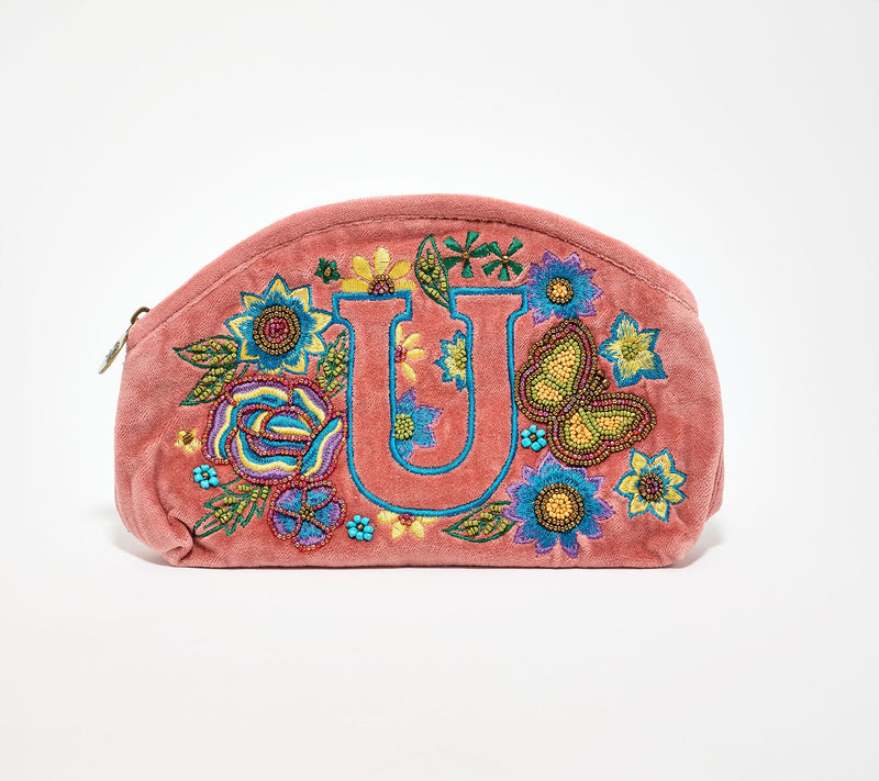 America & Beyond Velvet Embellished Initial Pouch — View 50