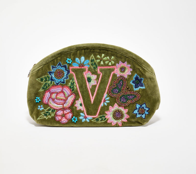 America & Beyond Velvet Embellished Initial Pouch — View 51