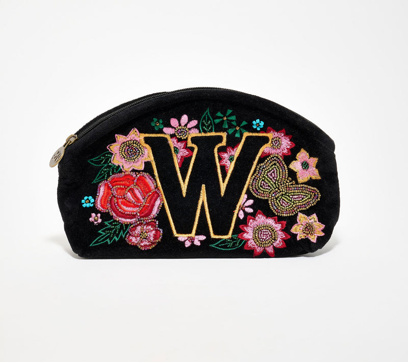 America & Beyond Velvet Embellished Initial Pouch — View 52