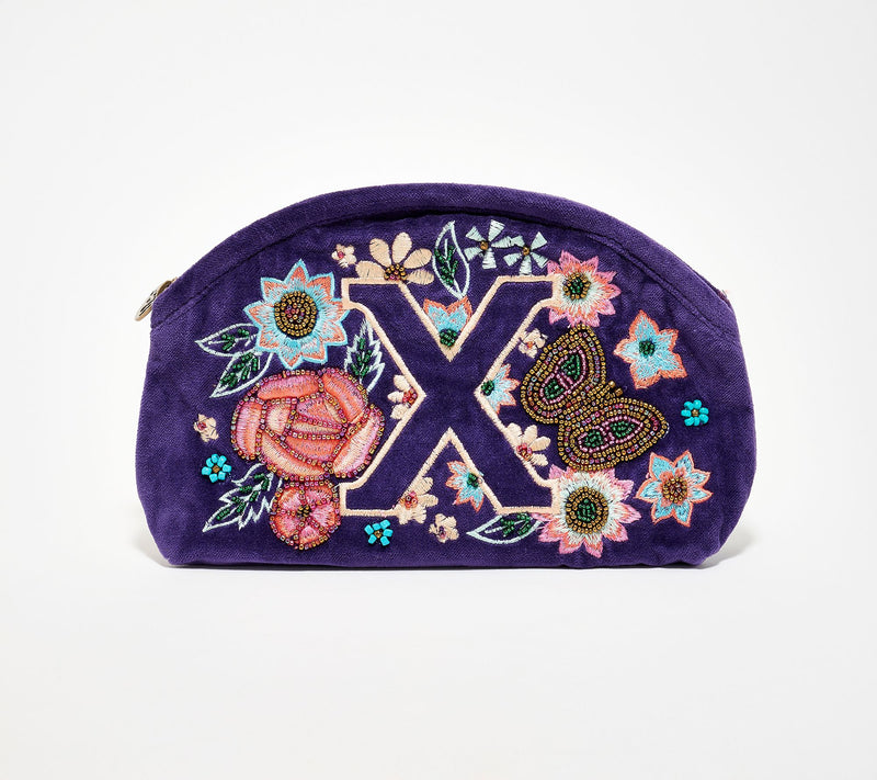 America & Beyond Velvet Embellished Initial Pouch — View 53