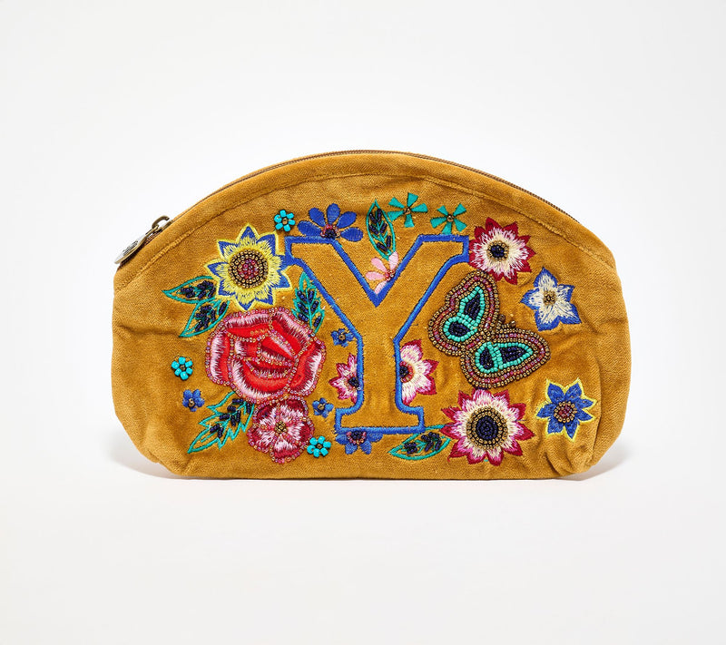 America & Beyond Velvet Embellished Initial Pouch — View 54