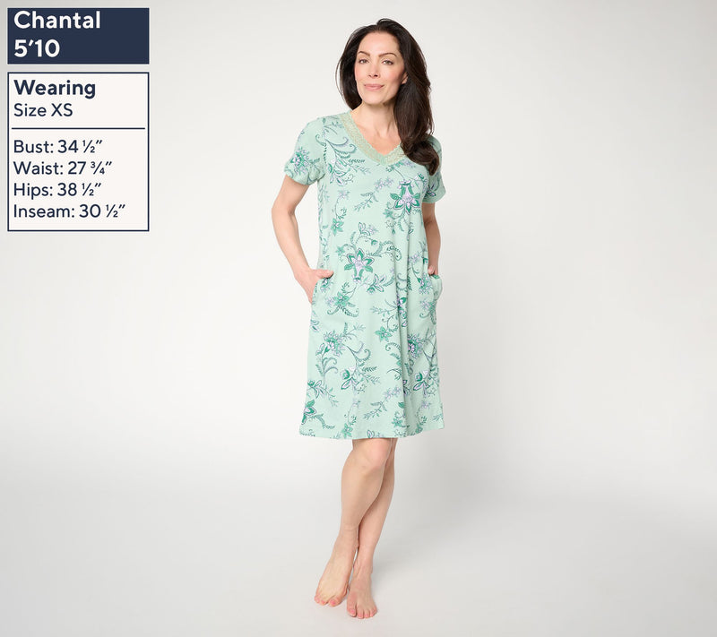 Carole Hochman Cotton Sleep Shirt w/ Scalloped Lace Trim — View 3