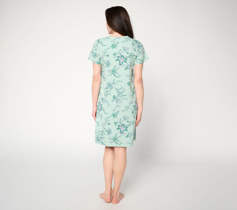 Carole Hochman Cotton Sleep Shirt w/ Scalloped Lace Trim — View 4