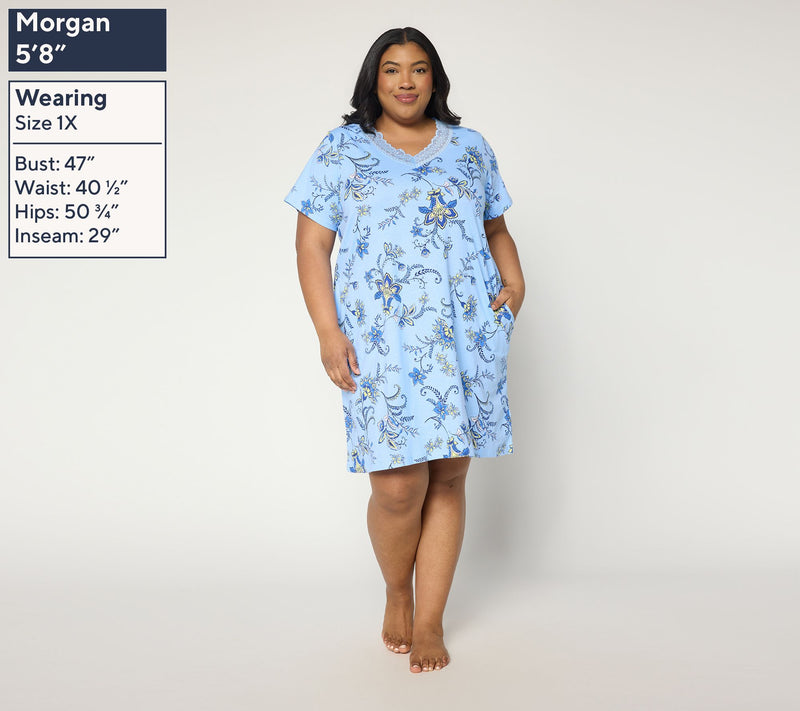 Carole Hochman Cotton Sleep Shirt w/ Scalloped Lace Trim — View 2
