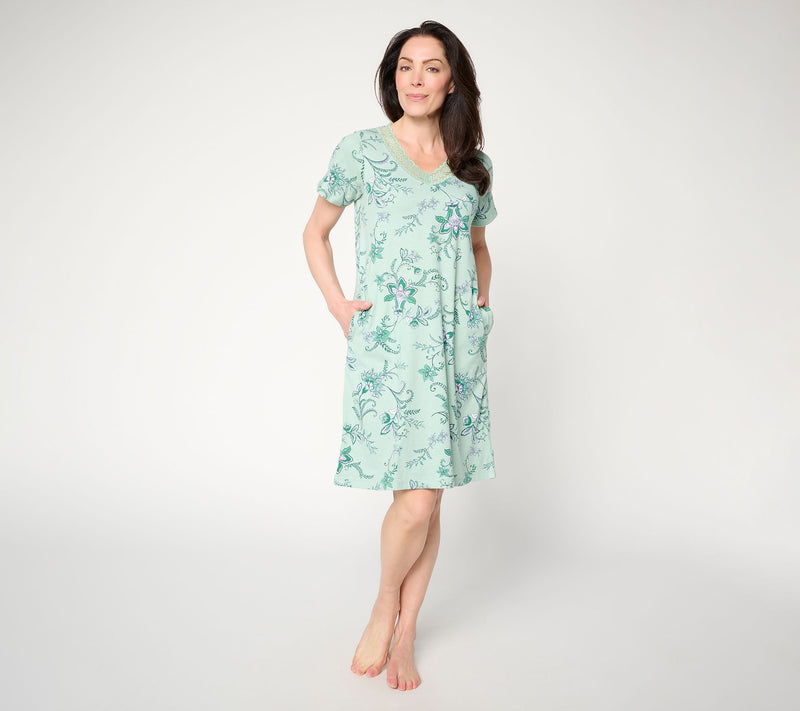 Carole Hochman Cotton Sleep Shirt w/ Scalloped Lace Trim — View 12