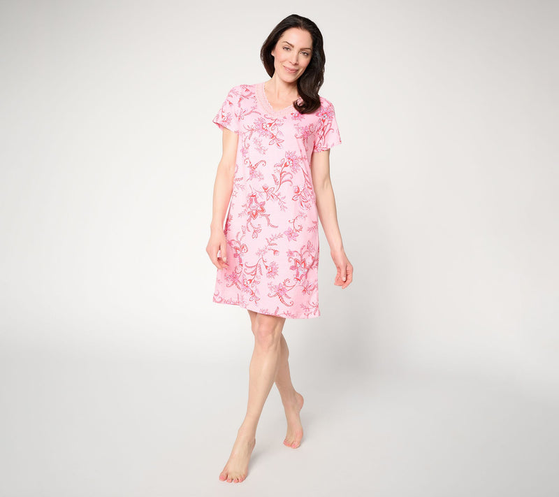 Carole Hochman Cotton Sleep Shirt w/ Scalloped Lace Trim — View 13