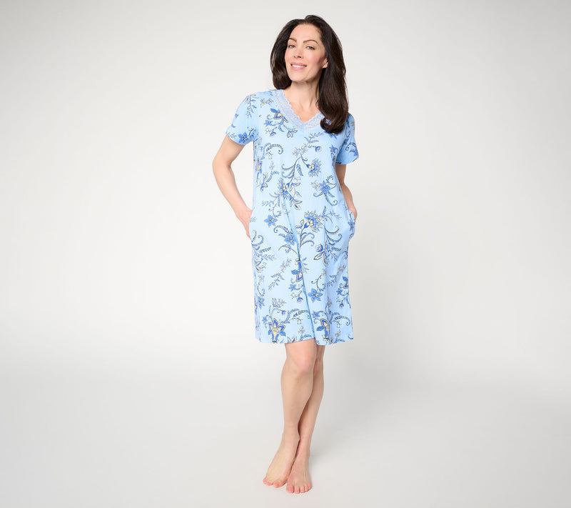 Carole Hochman Cotton Sleep Shirt w/ Scalloped Lace Trim — View 14