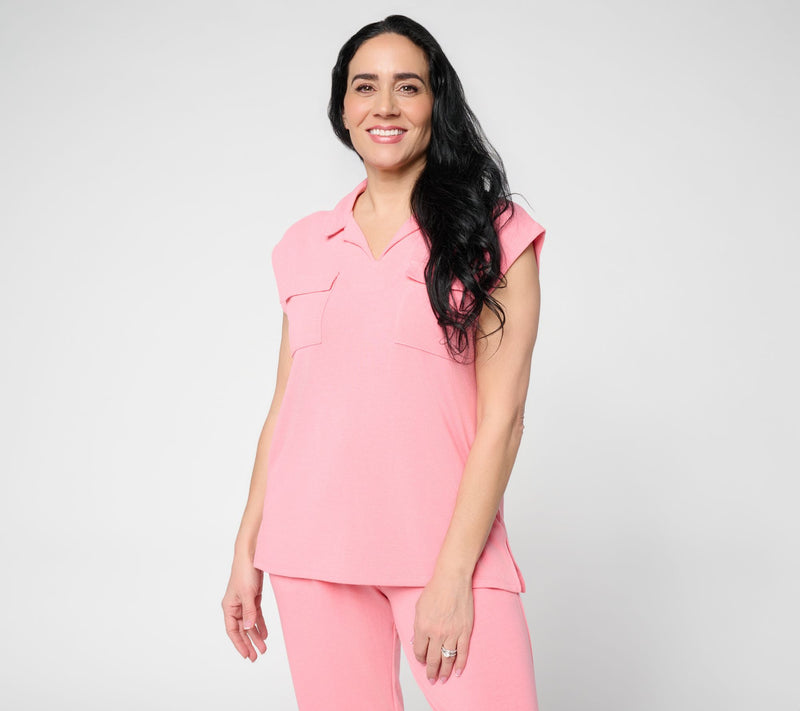 Cuddl Duds Modern Jersey Knit Collared Tee — View 9
