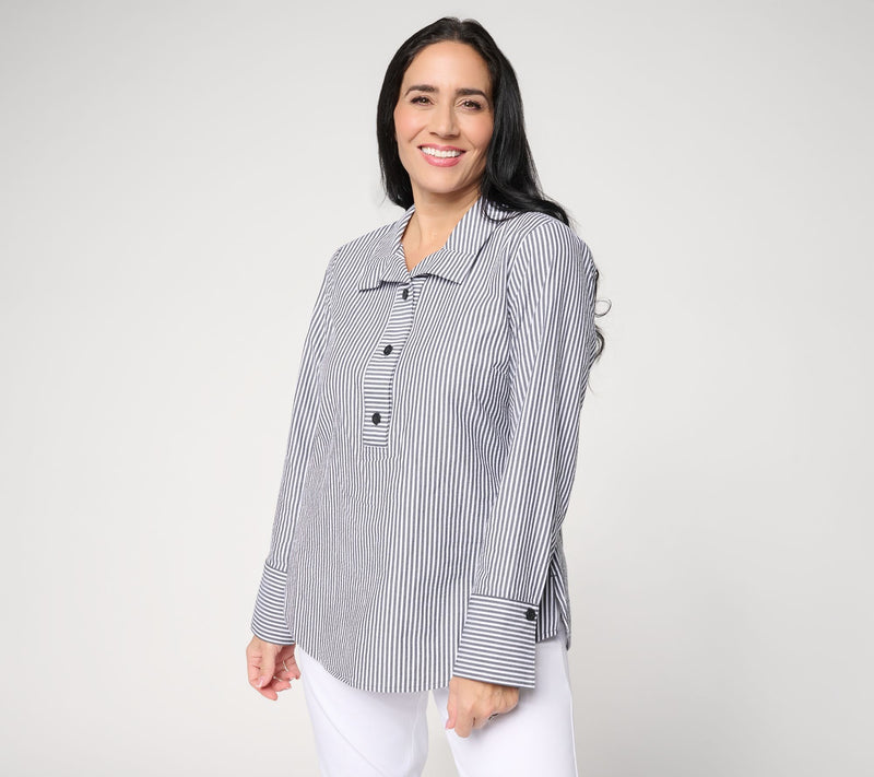Joan Rivers Seersucker Striped Tunic Shirt — View 11
