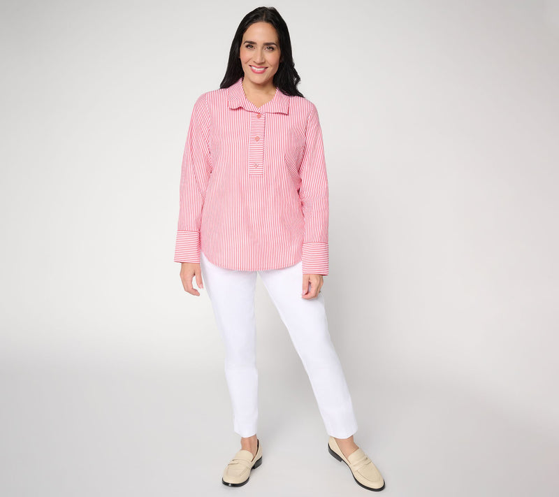 Joan Rivers Seersucker Striped Tunic Shirt — View 5