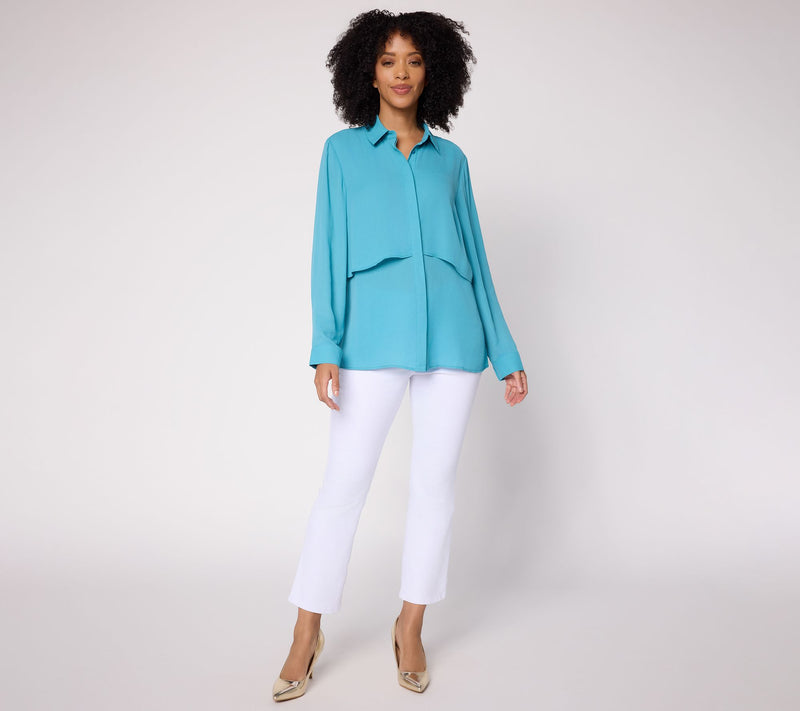 Joan Rivers Georgette Layered Button Front Shirt — View 5