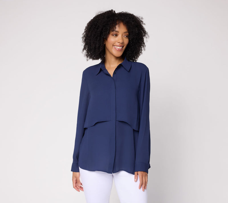 Joan Rivers Georgette Layered Button Front Shirt — View 11