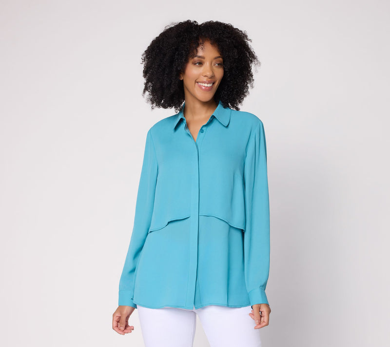 Joan Rivers Georgette Layered Button Front Shirt — Main view