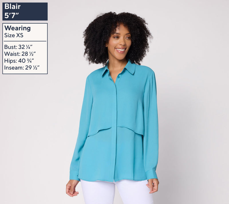 Joan Rivers Georgette Layered Button Front Shirt — View 3