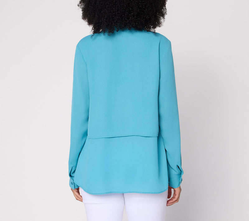 Joan Rivers Georgette Layered Button Front Shirt — View 4