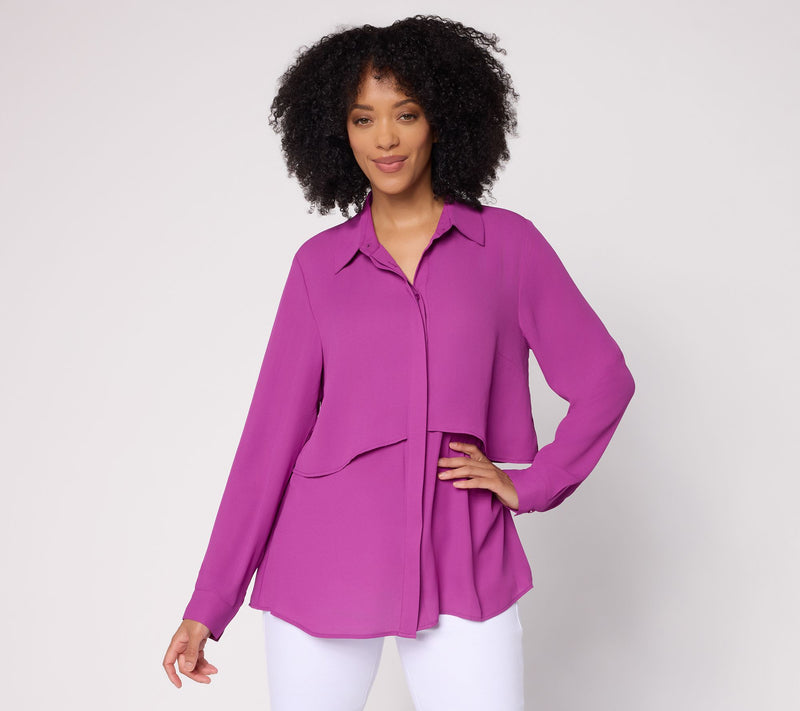 Joan Rivers Georgette Layered Button Front Shirt — View 12