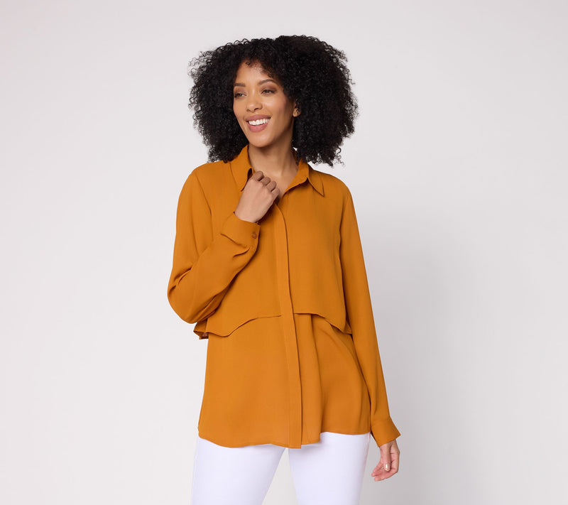Joan Rivers Georgette Layered Button Front Shirt — View 14