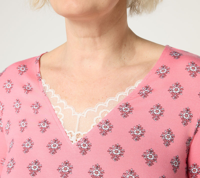 Cuddl Duds Soft Stretch Lace Insert Tee — View 7