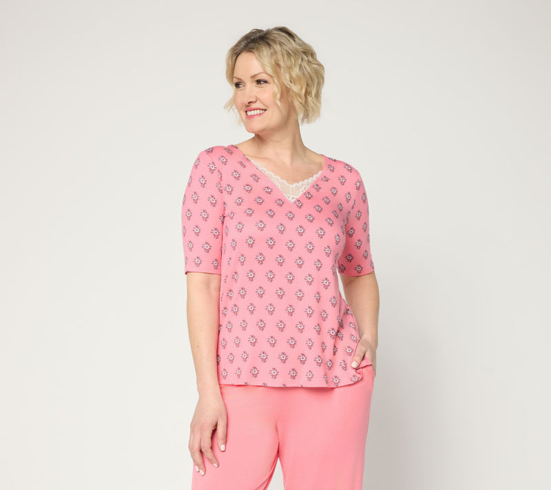 Cuddl Duds Soft Stretch Lace Insert Tee — View 16