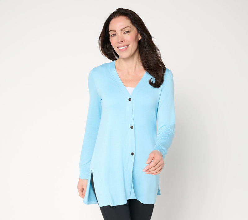 Cuddl Duds Soft Stretch Button Front Cardigan — View 2