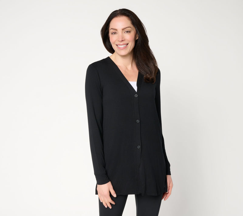 Cuddl Duds Soft Stretch Button Front Cardigan — Main view