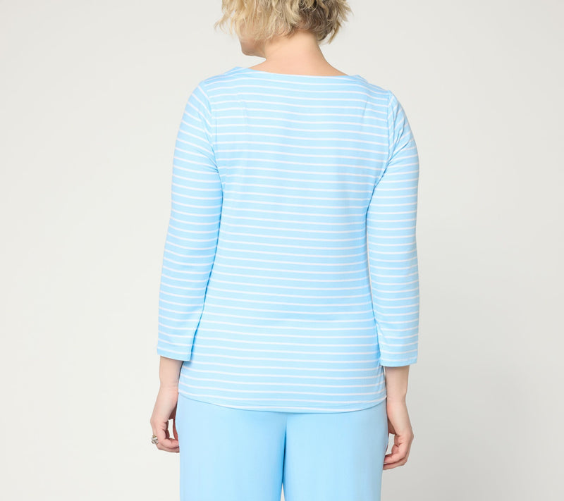 Cuddl Duds Flexwear 3/4 Sleeve Tee with Drawcord Detail — View 12