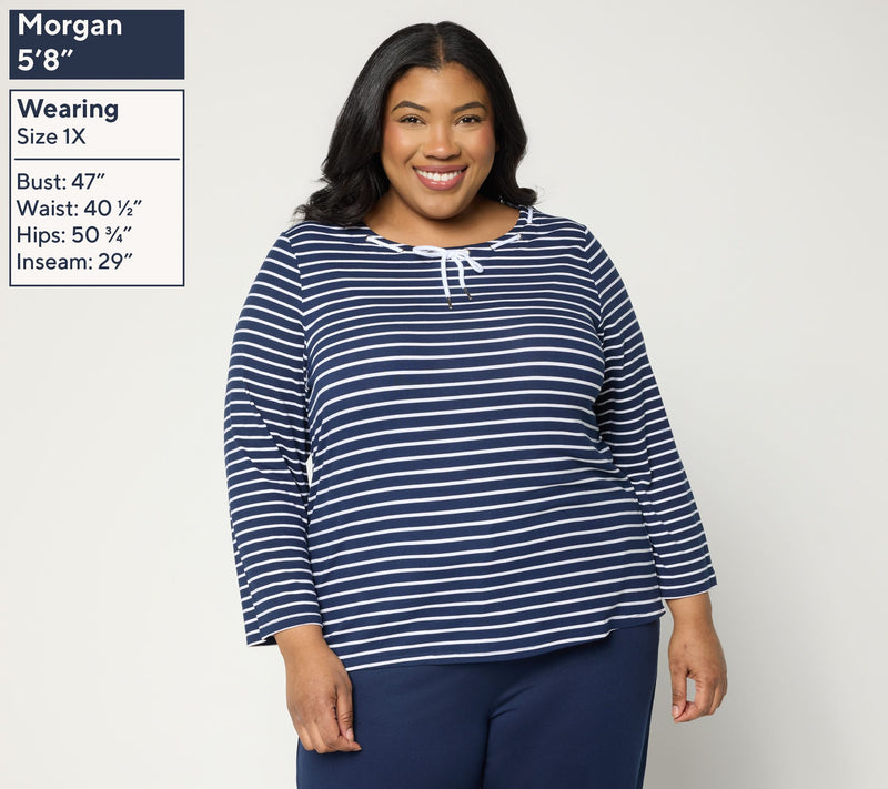 Cuddl Duds Flexwear 3/4 Sleeve Tee with Drawcord Detail — View 10