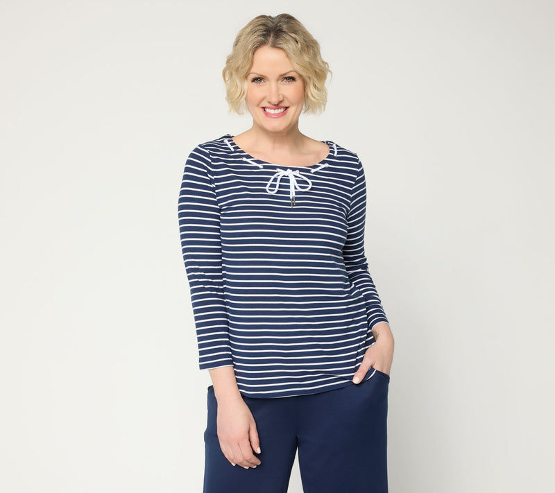 Cuddl Duds Flexwear 3/4 Sleeve Tee with Drawcord Detail — View 7