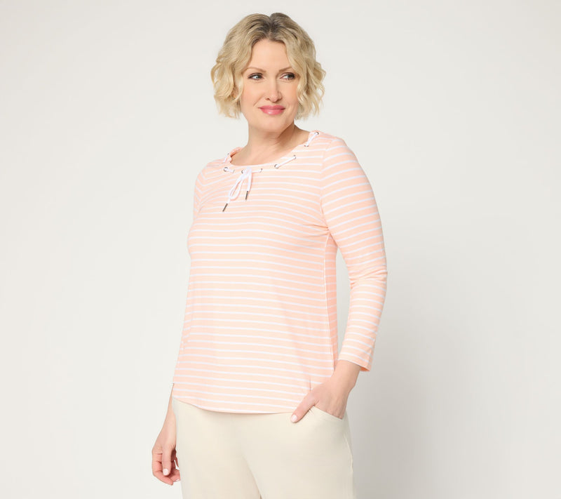 Cuddl Duds Flexwear 3/4 Sleeve Tee with Drawcord Detail — View 5