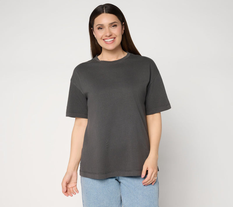 LOGO by Lori Goldstein Cotton Elbow Sleeve Everyday Boyfriend Tee — View 12