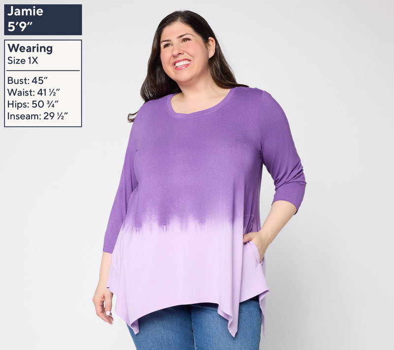 LOGO by Lori Goldstein Regular Dye Effect Scoop Neck 3/4 Tee — View 10