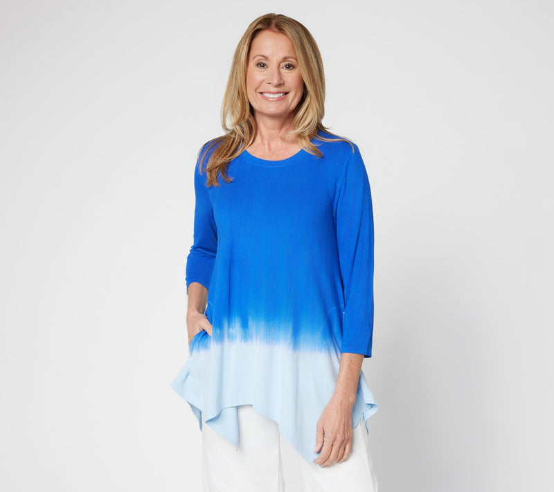 LOGO by Lori Goldstein Regular Dye Effect Scoop Neck 3/4 Tee — View 3