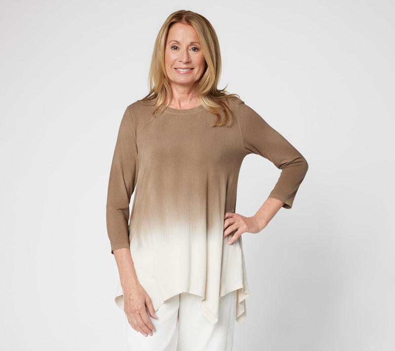 LOGO by Lori Goldstein Regular Dye Effect Scoop Neck 3/4 Tee — View 9