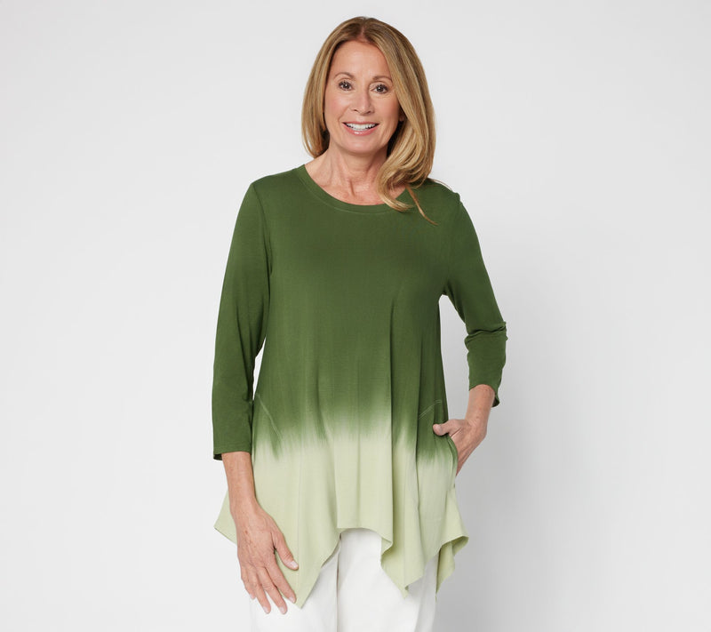 LOGO by Lori Goldstein Regular Dye Effect Scoop Neck 3/4 Tee — View 5