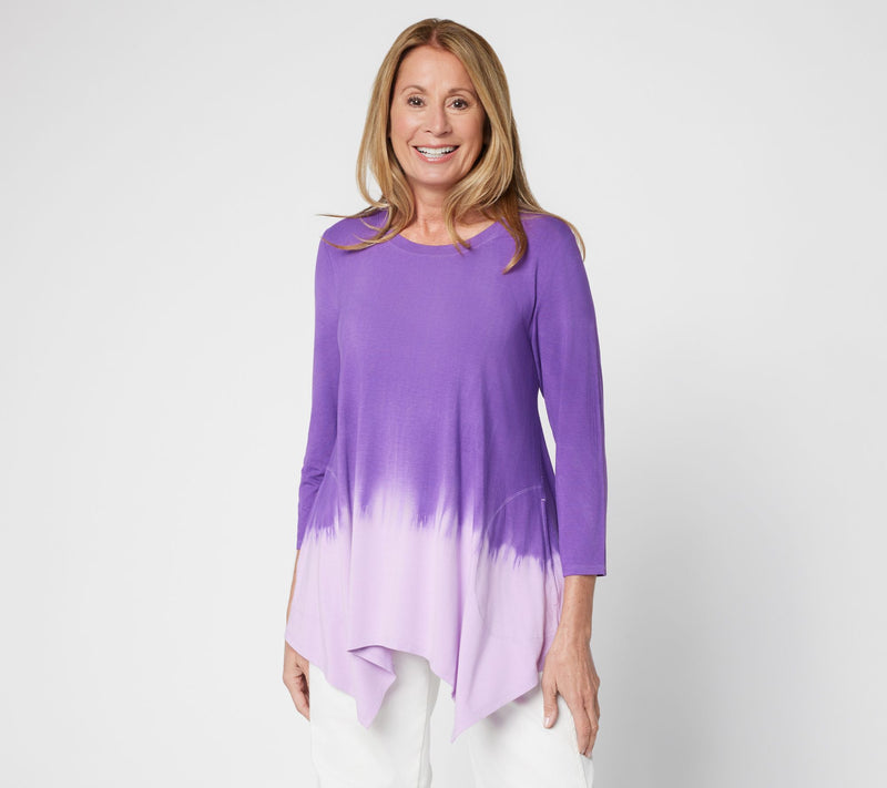 LOGO by Lori Goldstein Regular Dye Effect Scoop Neck 3/4 Tee — View 7