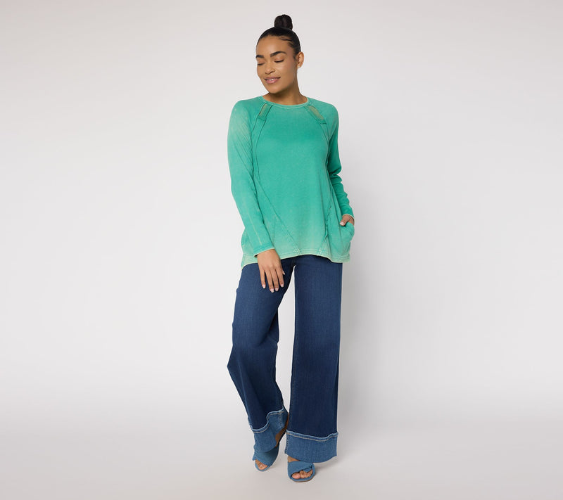 LOGO by Lori Goldsteinq Seam Detail Rib Long Sleeve Overdye Top — View 9