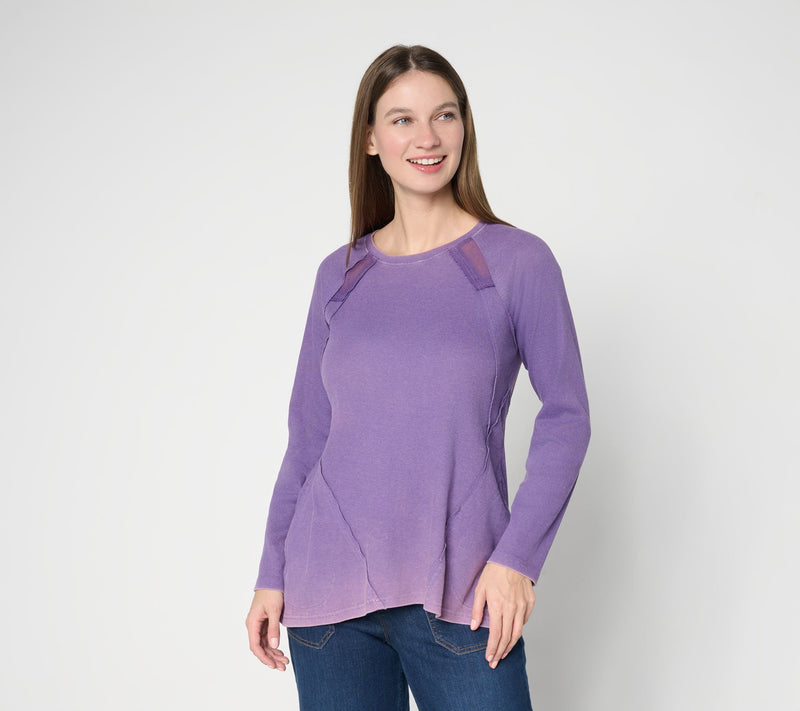 LOGO by Lori Goldsteinq Seam Detail Rib Long Sleeve Overdye Top — View 14