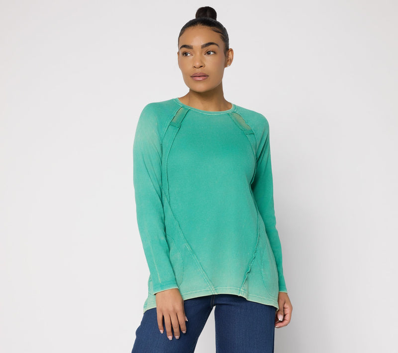 LOGO by Lori Goldsteinq Seam Detail Rib Long Sleeve Overdye Top — View 3