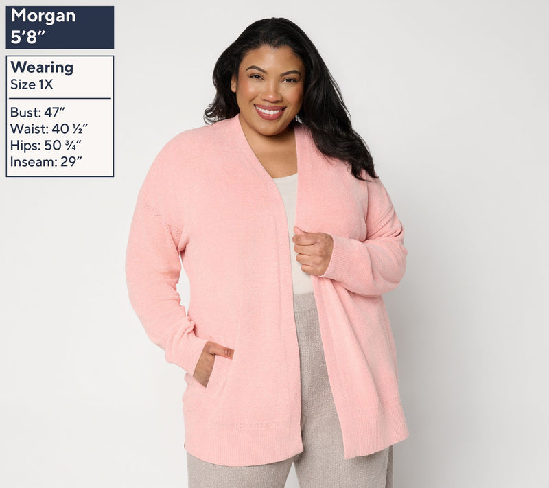 Barefoot Dreams Petite CozyChic Ultra Lite Placed Stitch Cardigan — View 14