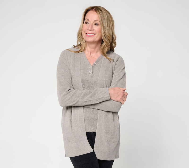 Barefoot Dreams Petite CozyChic Ultra Lite Placed Stitch Cardigan — View 13