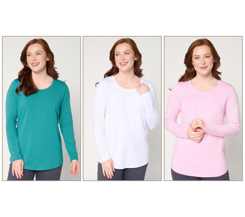 Denim & Co. Essentials So Soft Jersey 3-Pack Curved Hem Tops — View 12