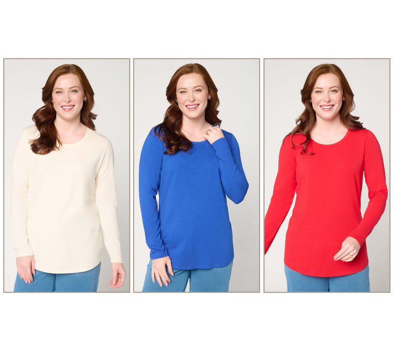 Denim & Co. Essentials So Soft Jersey 3-Pack Curved Hem Tops — View 13