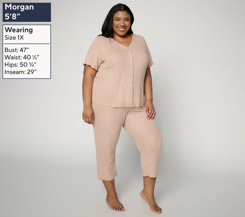 Berkshire Homewear Gingham Waffle Short Sleeve and Capri Set — View 2