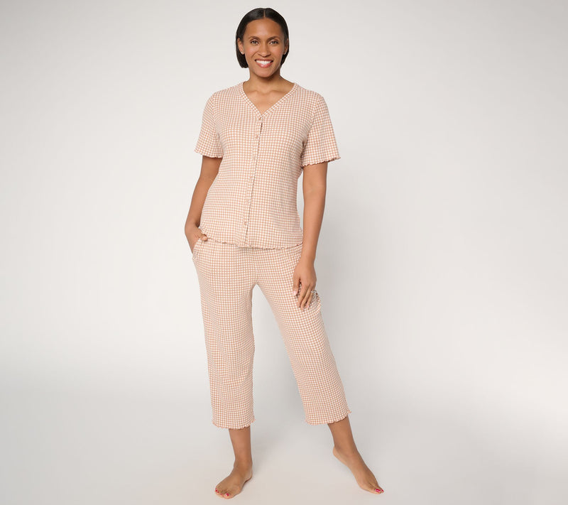 Berkshire Homewear Gingham Waffle Short Sleeve and Capri Set — View 12