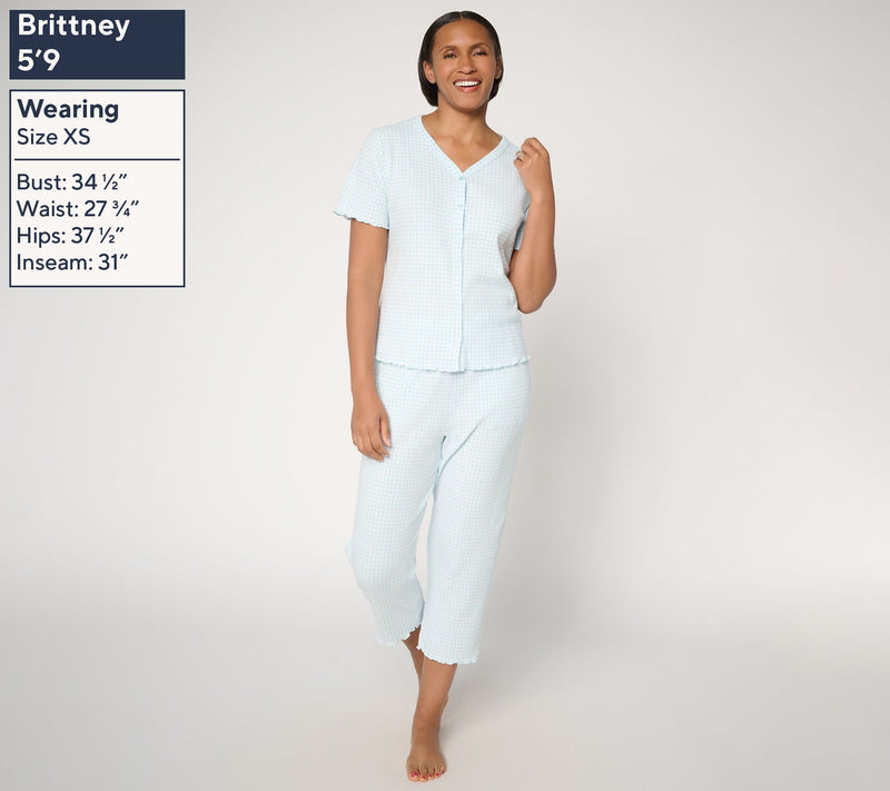 Berkshire Homewear Gingham Waffle Short Sleeve and Capri Set — View 3