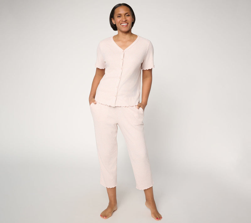 Berkshire Homewear Gingham Waffle Short Sleeve and Capri Set — View 13
