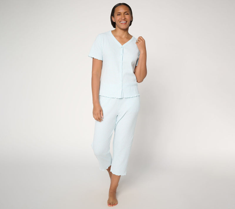 Berkshire Homewear Gingham Waffle Short Sleeve and Capri Set — View 14