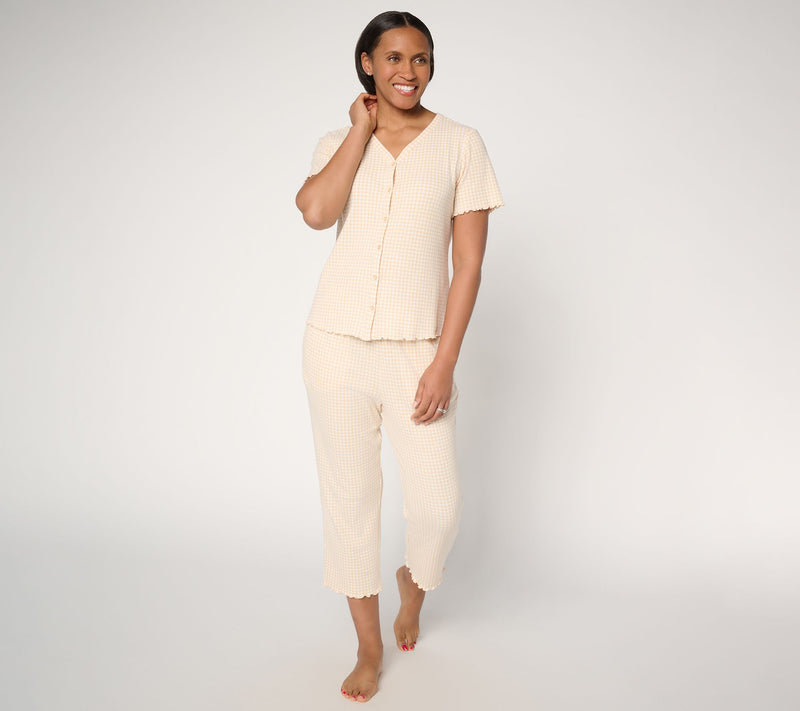 Berkshire Homewear Gingham Waffle Short Sleeve and Capri Set — View 15