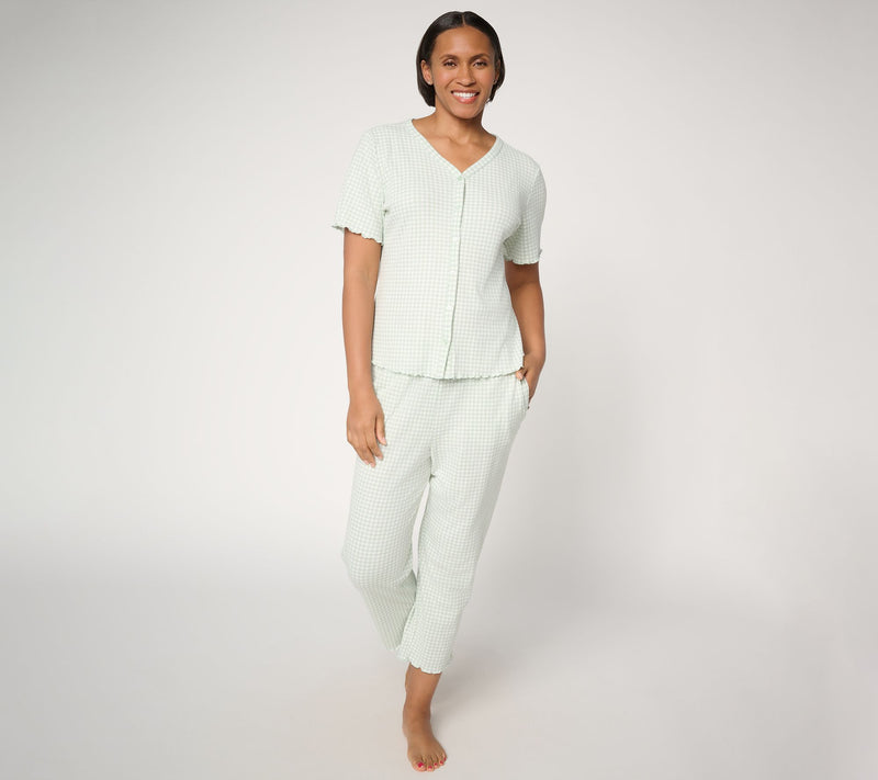 Berkshire Homewear Gingham Waffle Short Sleeve and Capri Set — View 16